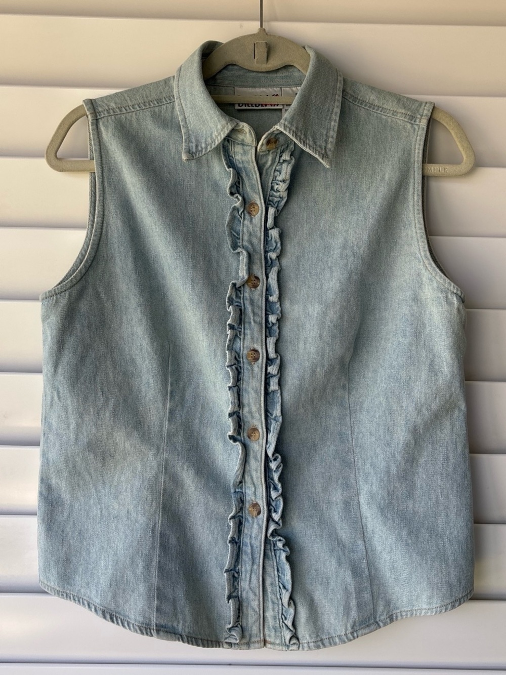 Vintage Bill Blass Denim Chambray Western Cowgirl Ruffle Jean Shirt Size PM